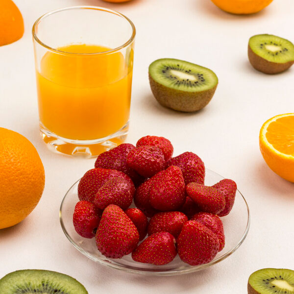 Kiwi, strawberry  and orange juice