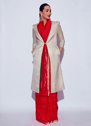 saree with a long overcoat