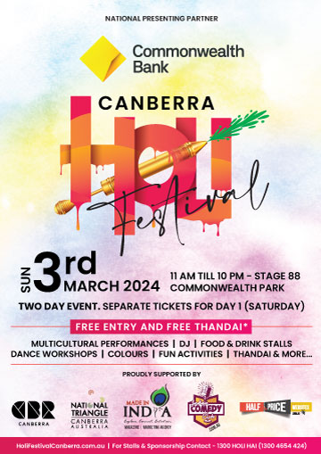 Holi Festival Canberra - 3rd March 2024 - FREE Entry & Thandai**
