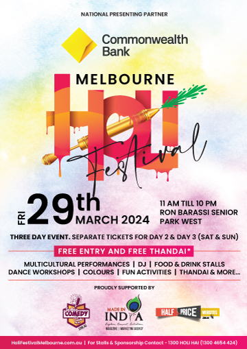 Holi Festival Melbourne CBD - 29th March - FREE Entry & Thandai**