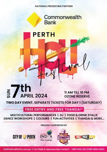 Holi Festival Perth - 7th April 2024 - FREE Entry & Thandai**